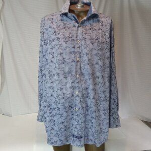 English Laundry Shirt Mens 17.5 XL Blue Check Flip Cuff Long Sleeve Classic